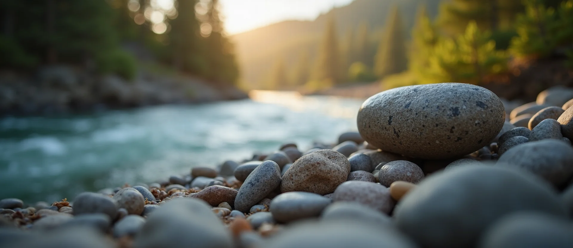 Symbolizing Flow/Cleansing: A local Sierra Juniper smooth Truckee river stones. - AI Generated