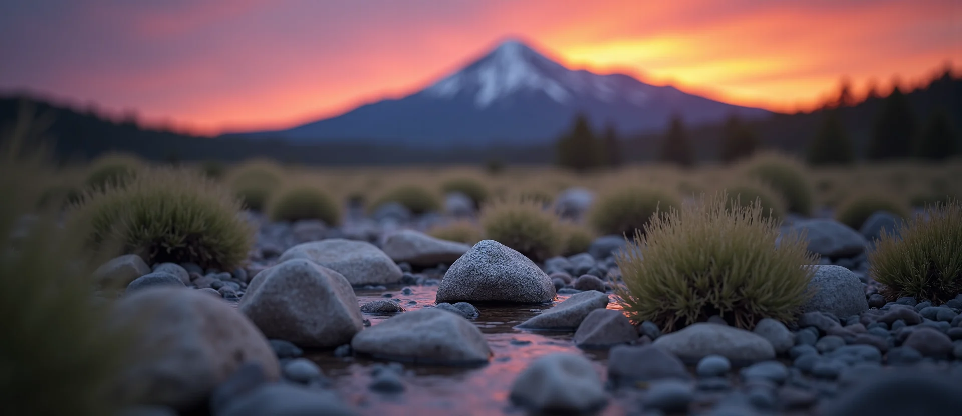 Symbolizing Flow/Cleansing: A local Sagebrush (Artemisia tridentata) smooth Truckee river stones. - AI Generated