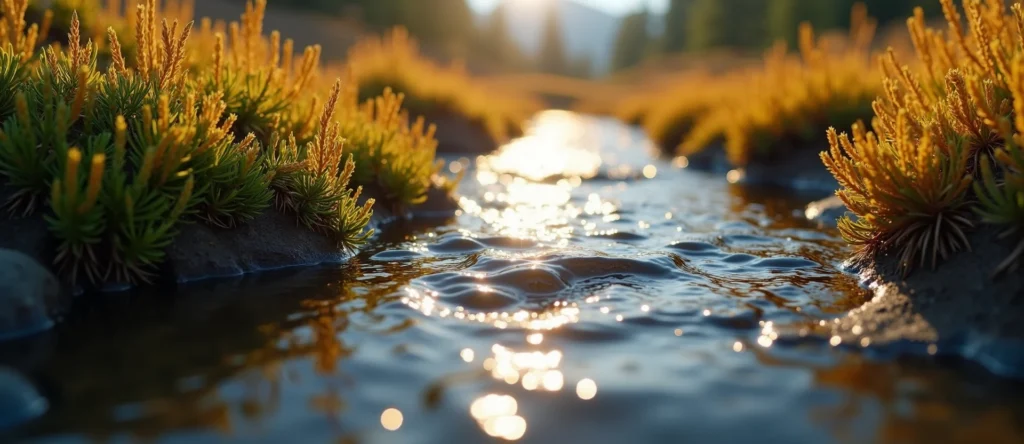 Symbolizing Flow/Cleansing: A local Indian Paintbrush babbling mountain creek. - AI Generated