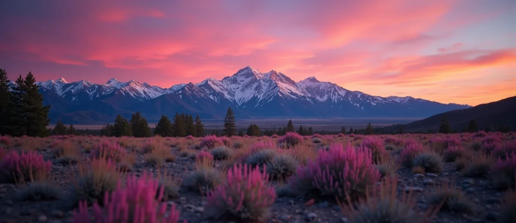 Symbolizing Stability/Peak: A local Indian Paintbrush distant Sierra horizon. - AI Generated