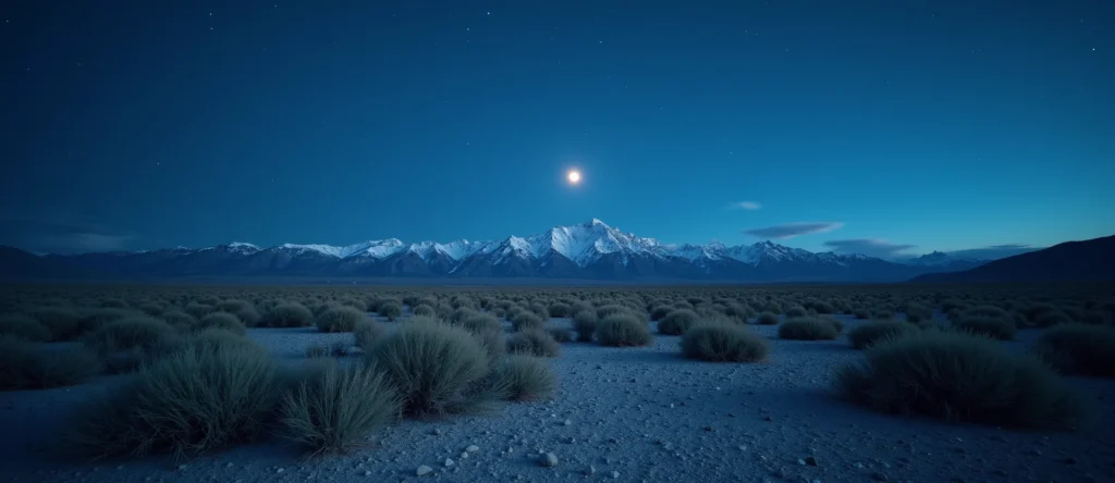 Symbolizing Stability/Peak: A local Bitterbrush distant Sierra horizon. - AI Generated