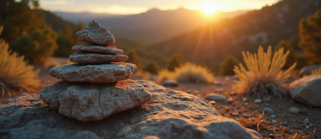 Symbolizing Stability/Peak: A local Sierra Juniper ancient rock cairn. - AI Generated