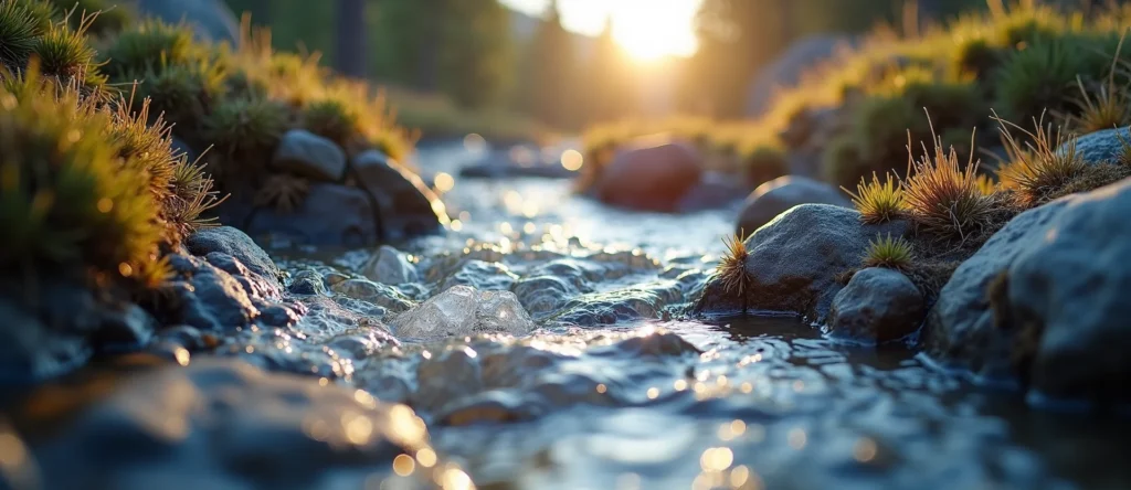Symbolizing Flow/Cleansing: A local Sierra Juniper clear cold snowmelt stream. - AI Generated