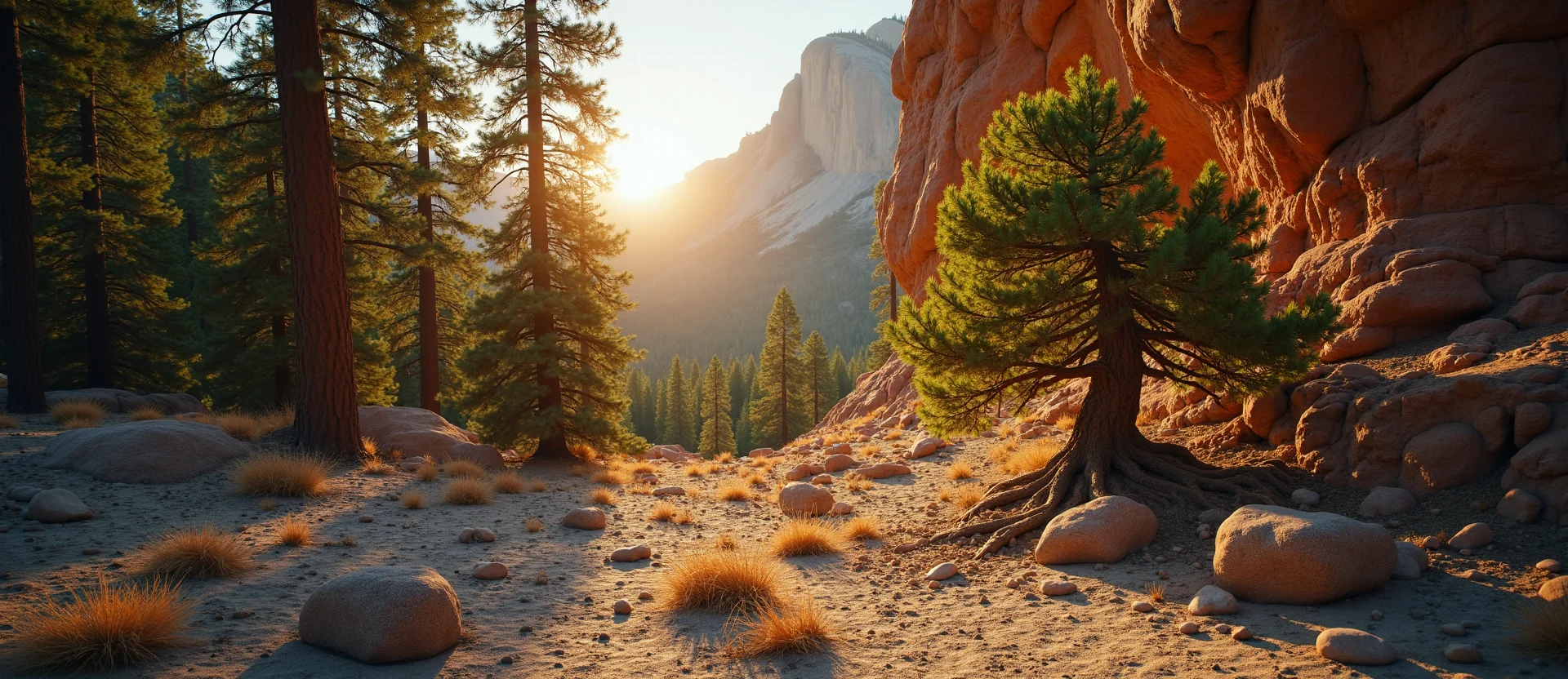 Symbolizing Growth/Resilience: A local Ponderosa Pine tree growing out of a rock cleft. - AI Generated