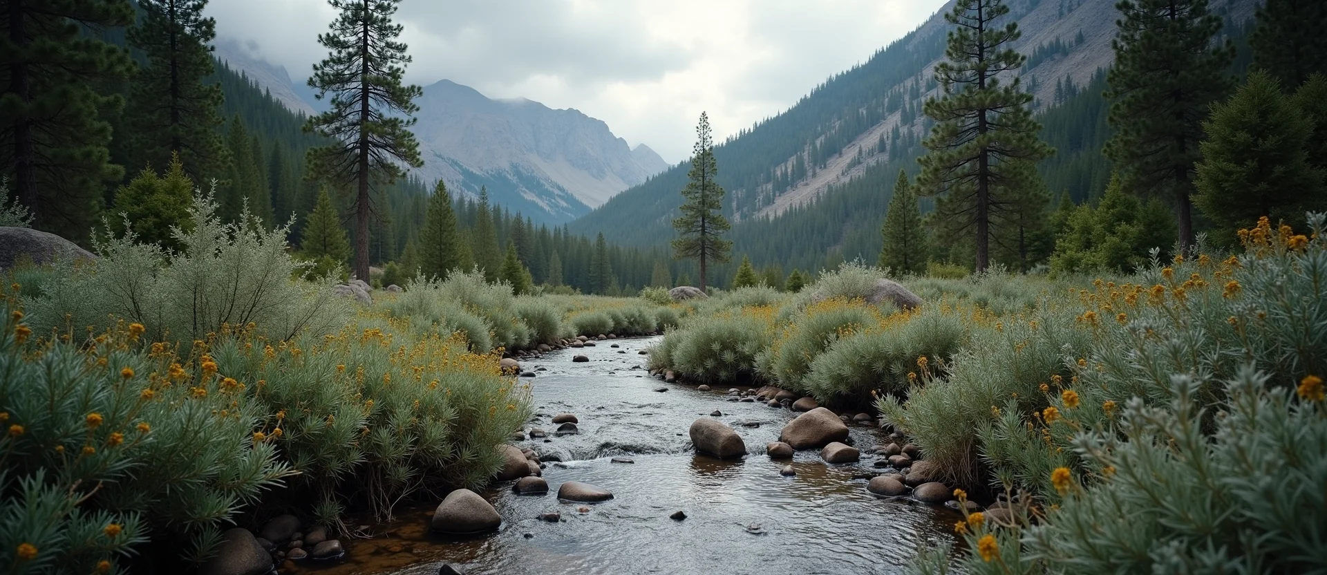 Symbolizing Flow/Cleansing: A local Mountain Mahogany babbling mountain creek. - AI Generated