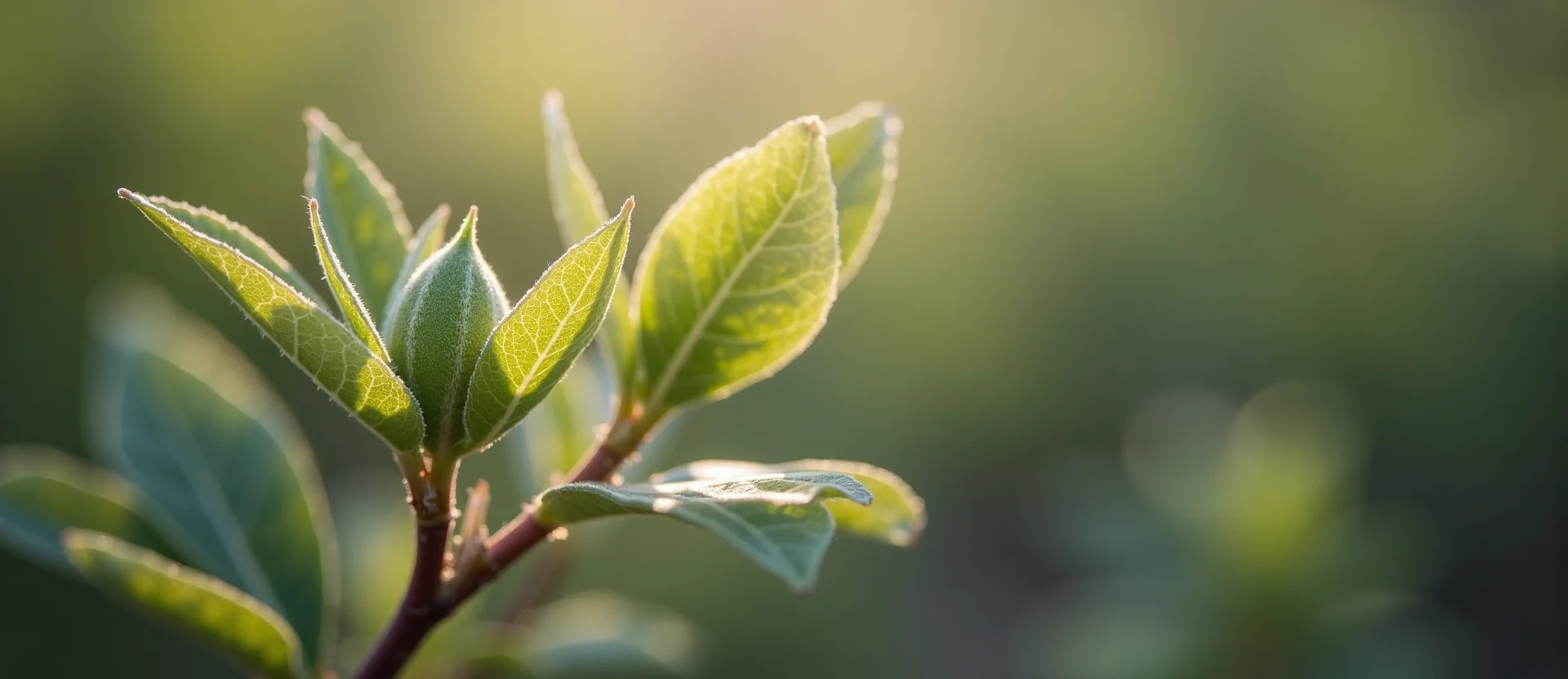 Symbolizing Seed/New Beginning: A local Desert Peach new green bud on a branch. - AI Generated