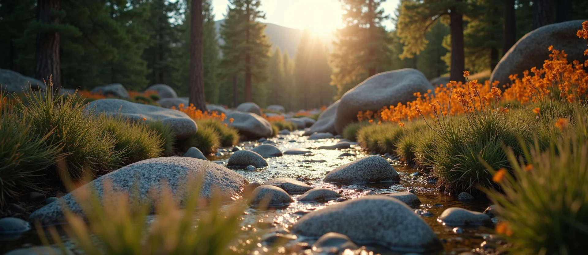 Symbolizing Flow/Cleansing: A local Indian Paintbrush smooth Truckee river stones. - AI Generated