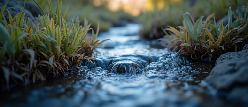 Symbolizing Flow/Cleansing: A local Bitterbrush hidden small waterfall. - AI Generated