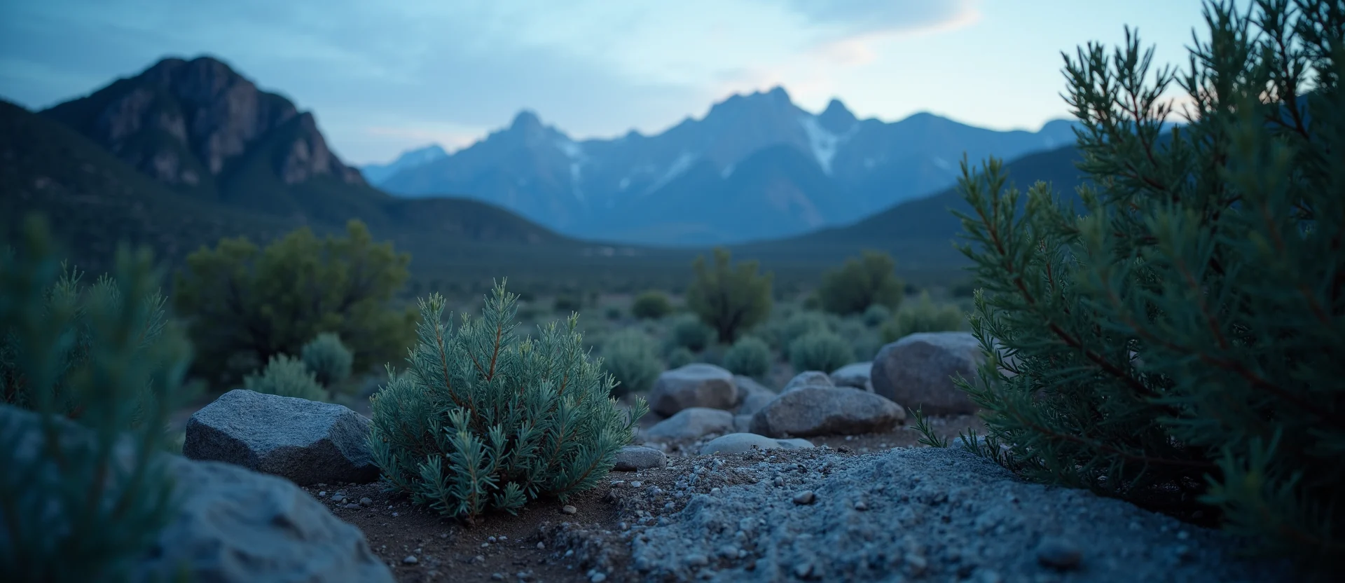 Symbolizing Flow/Cleansing: A local Sierra Juniper raindrops on desert leaves. - AI Generated