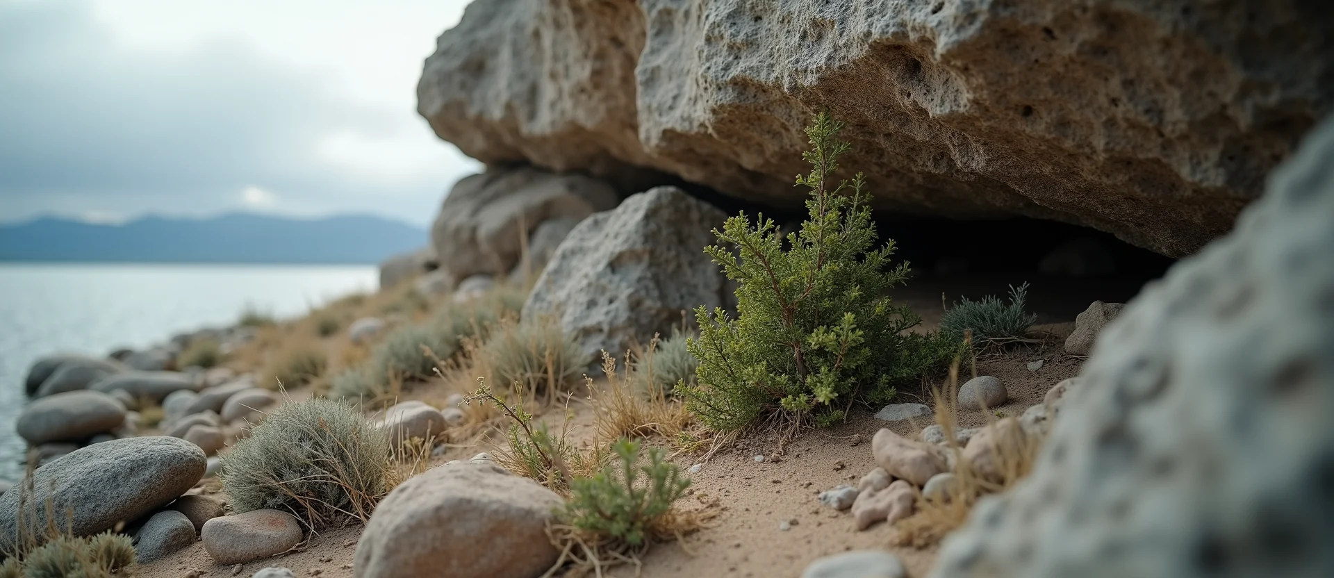 Symbolizing Growth/Resilience: A local Rabbitbrush tree growing out of a rock cleft. - AI Generated
