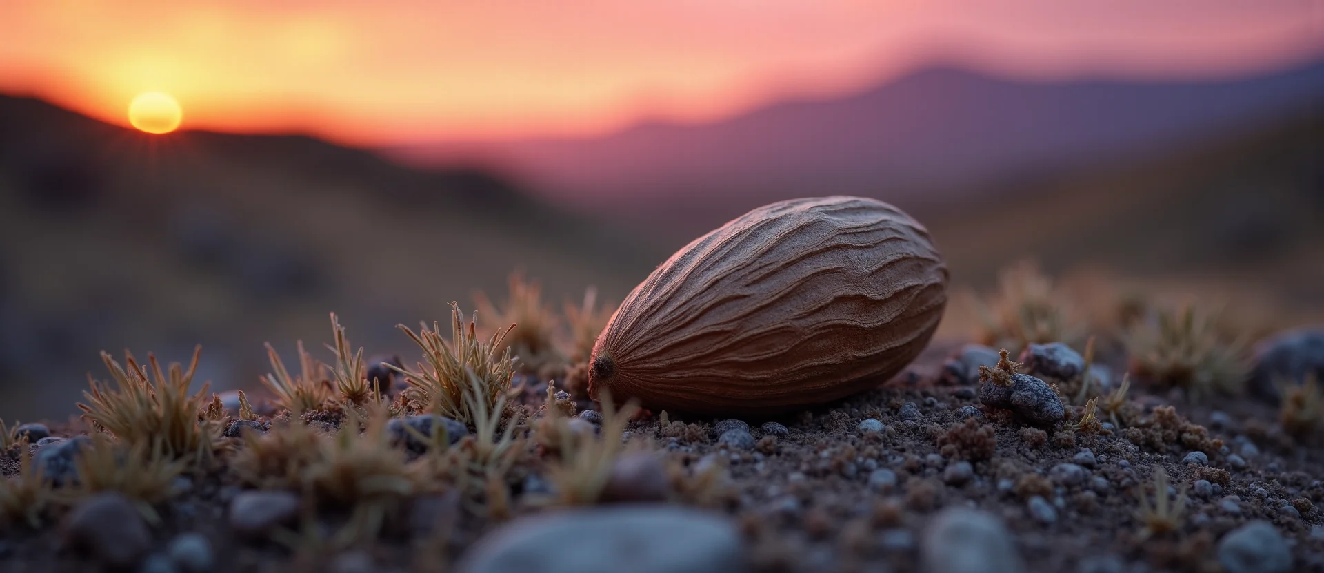 Symbolizing Seed/New Beginning: A local Sagebrush (Artemisia tridentata) single pine seed on dry earth. - AI Generated