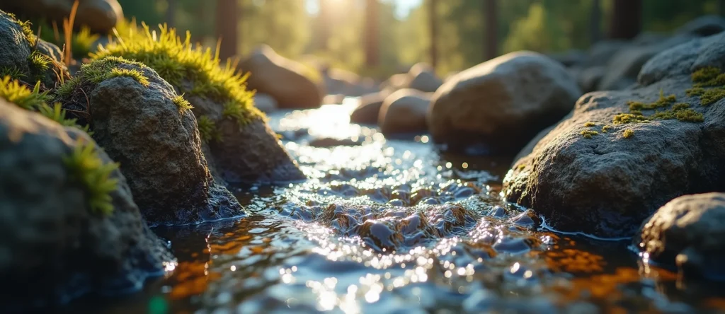 Symbolizing Flow/Cleansing: A local Bitterbrush clear cold snowmelt stream. - AI Generated