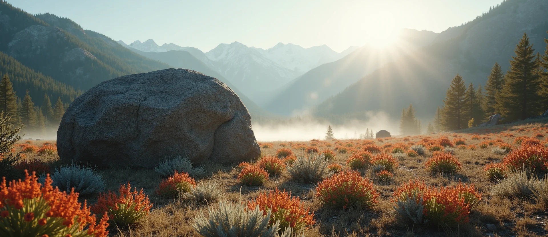 Symbolizing Stability/Peak: A local Indian Paintbrush unshakable boulder. - AI Generated