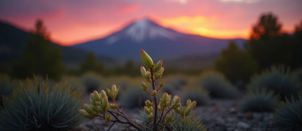 Symbolizing Seed/New Beginning: A local Sierra Juniper new green bud on a branch. - AI Generated