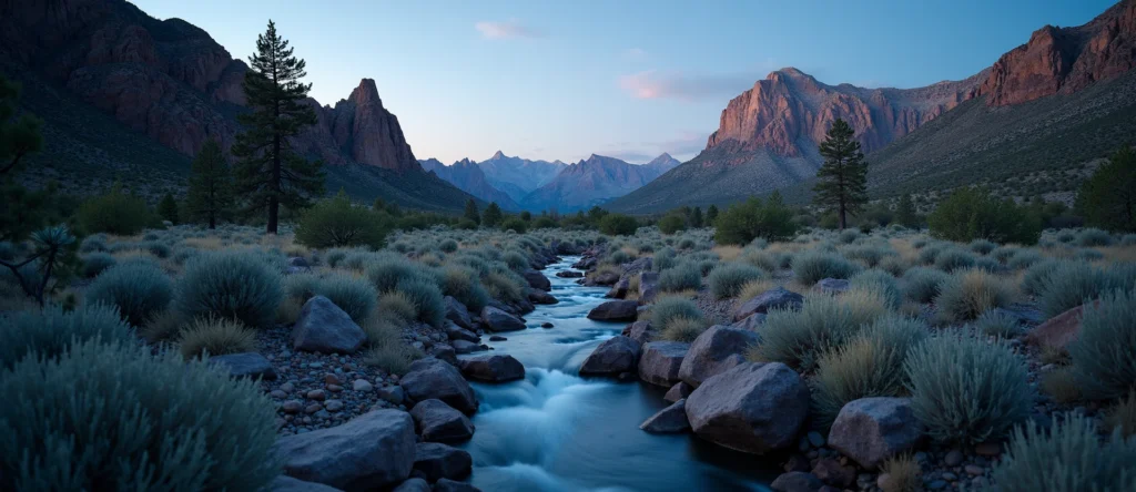 Symbolizing Flow/Cleansing: A local Rabbitbrush hidden small waterfall. - AI Generated