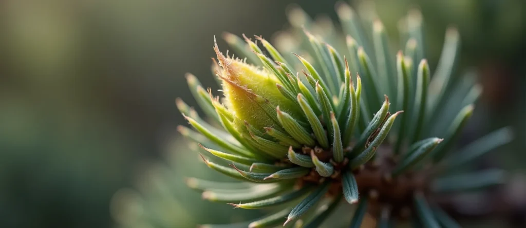 Symbolizing Seed/New Beginning: A local Mountain Mahogany new green bud on a branch. - AI Generated