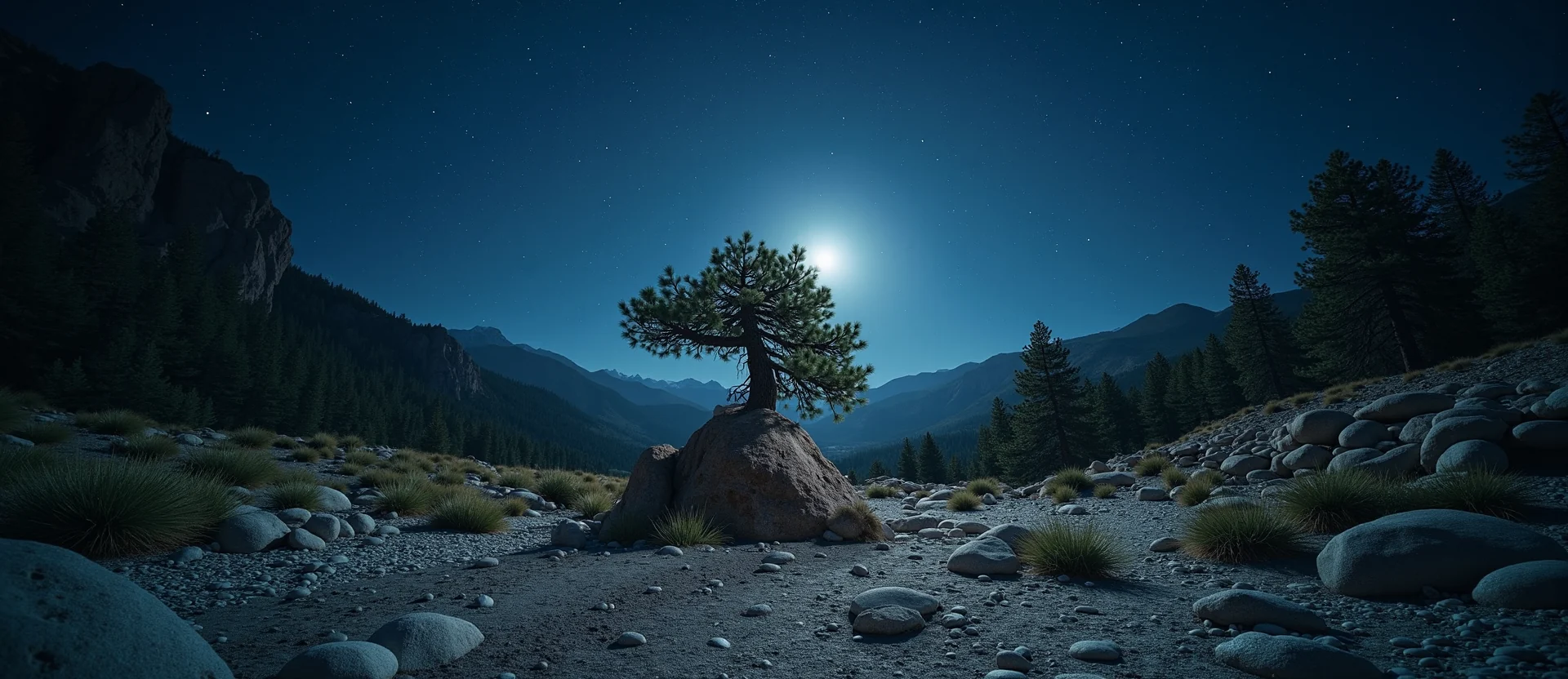 Symbolizing Growth/Resilience: A local Ponderosa Pine tree growing out of a rock cleft. - AI Generated
