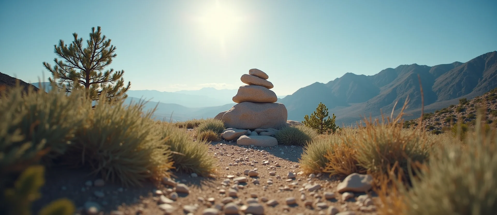 Symbolizing Stability/Peak: A local Rabbitbrush ancient rock cairn. - AI Generated