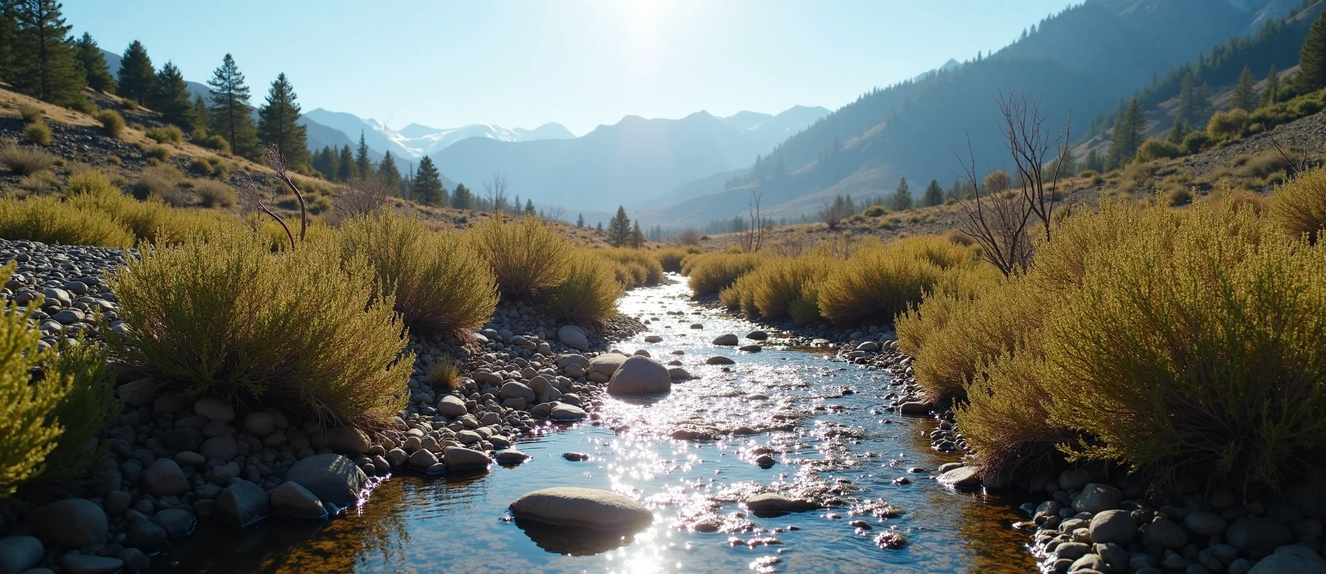 Symbolizing Flow/Cleansing: A local Bitterbrush clear cold snowmelt stream. - AI Generated