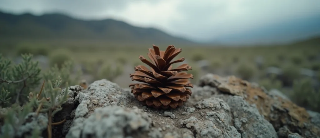 Symbolizing Seed/New Beginning: A local Desert Peach opening pine cone. - AI Generated
