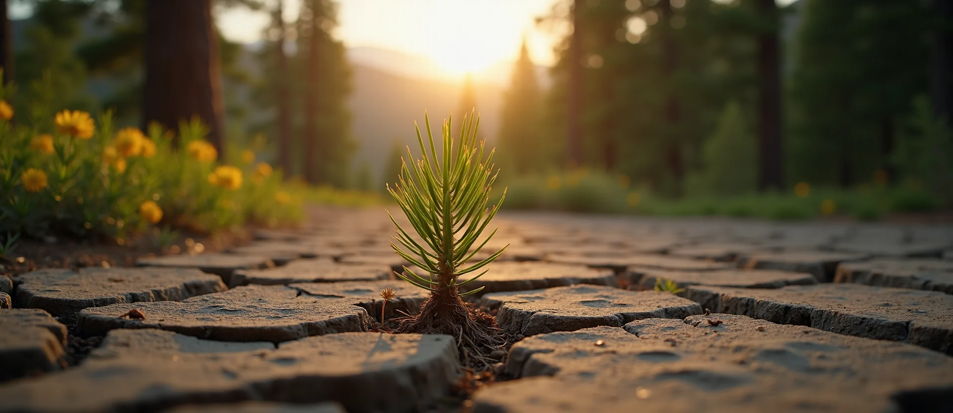 Symbolizing Seed/New Beginning: A local Indian Paintbrush shoot emerging from cracked soil. - AI Generated