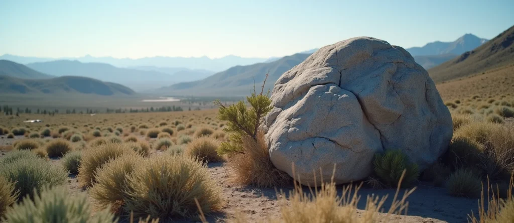 Symbolizing Stability/Peak: A local Bitterbrush unshakable boulder. - AI Generated