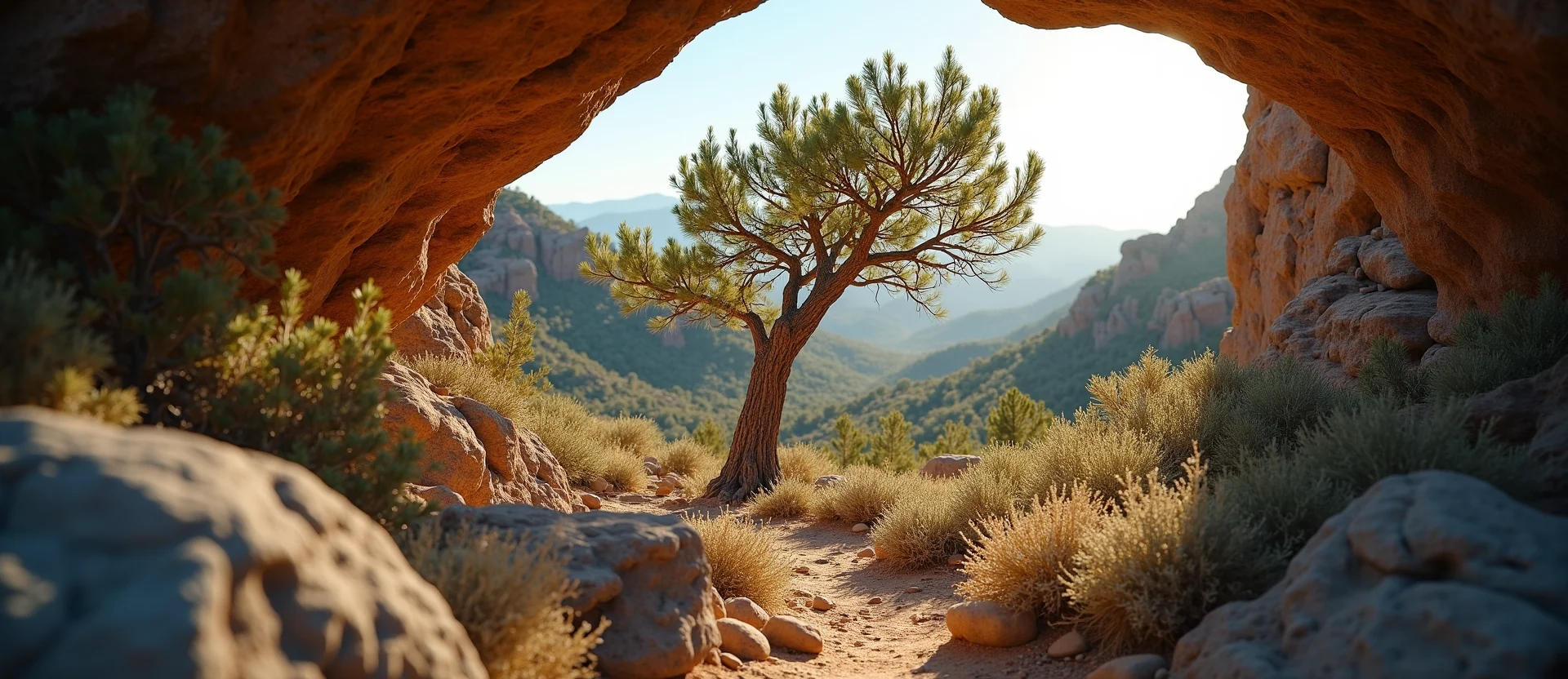 Symbolizing Growth/Resilience: A local Rabbitbrush tree growing out of a rock cleft. - AI Generated