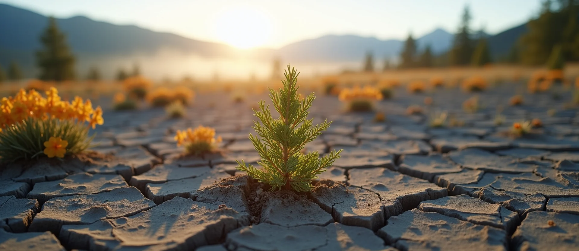 Symbolizing Seed/New Beginning: A local Indian Paintbrush shoot emerging from cracked soil. - AI Generated
