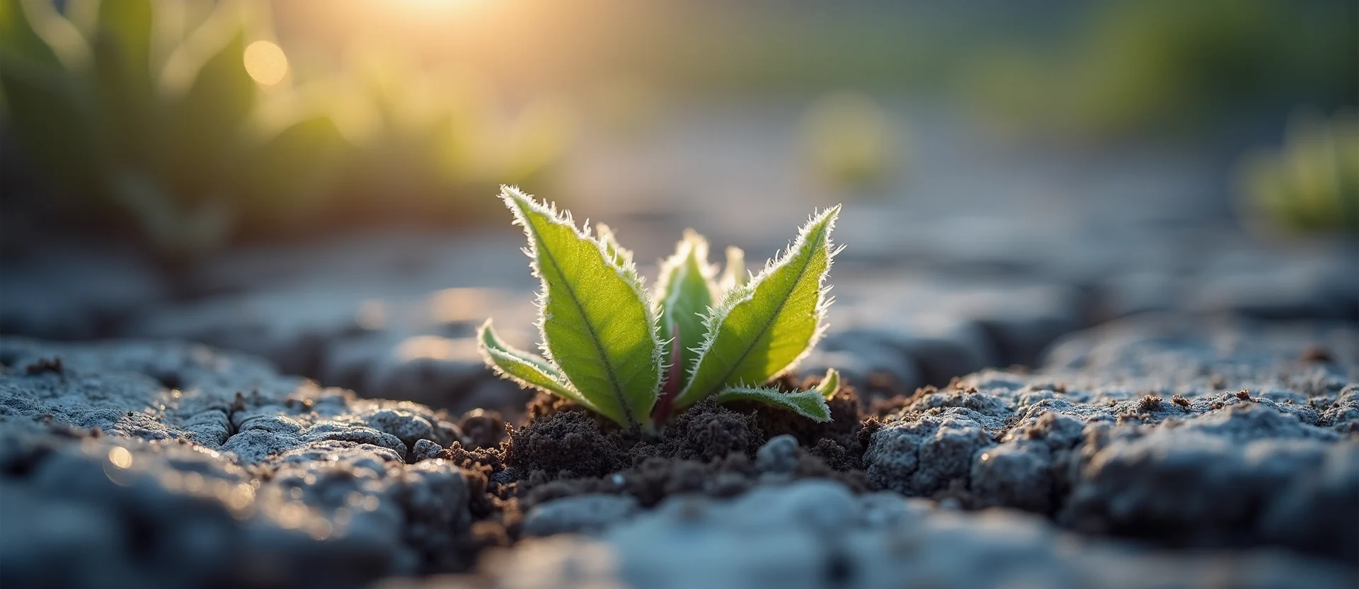 Symbolizing Seed/New Beginning: A local Indian Paintbrush shoot emerging from cracked soil. - AI Generated