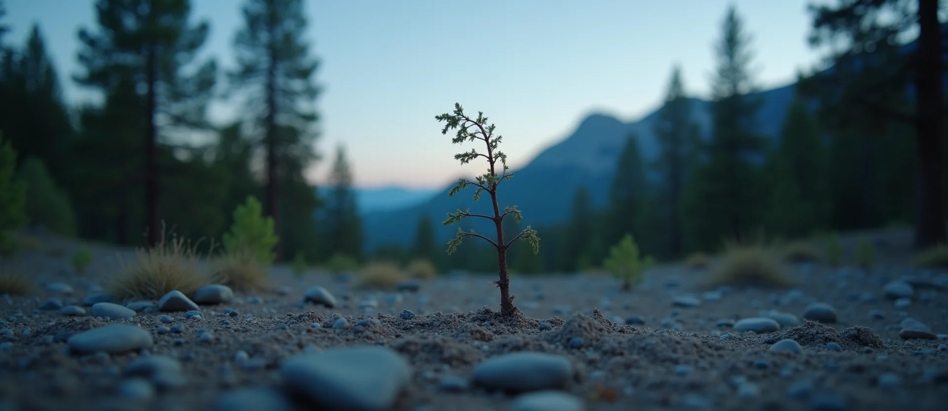 Symbolizing Growth/Resilience: A local Ponderosa Pine new branch reaching for the sky. - AI Generated
