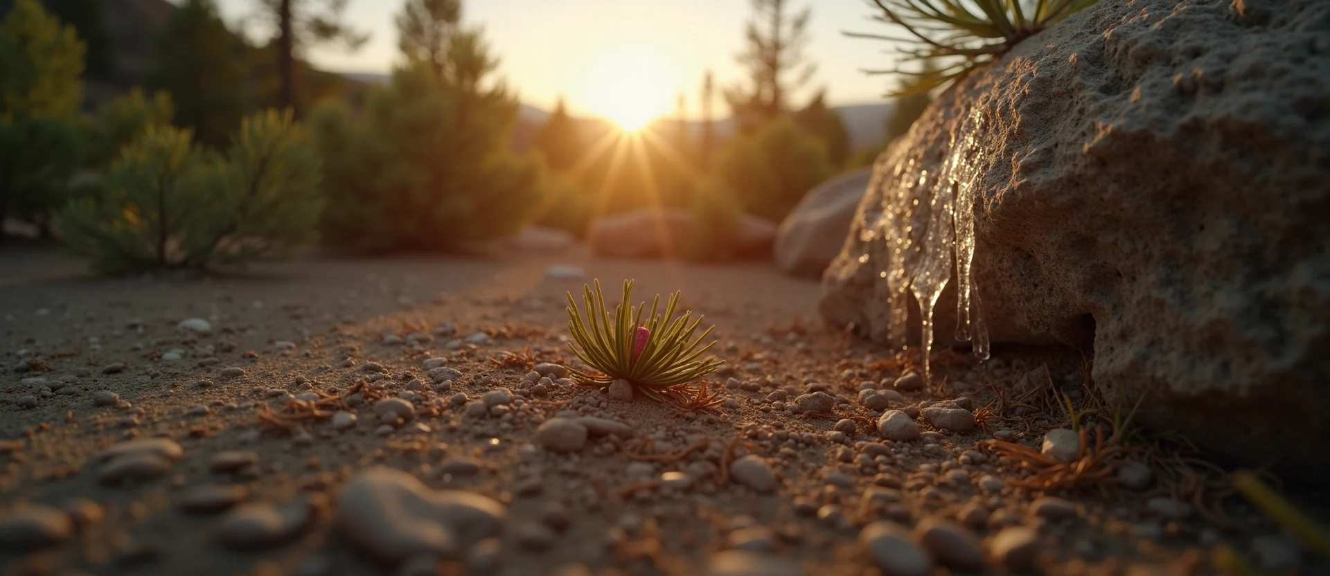 Symbolizing Seed/New Beginning: A local Manzanita single pine seed on dry earth. - AI Generated