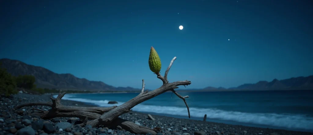 Symbolizing Seed/New Beginning: A local Manzanita new green bud on a branch. - AI Generated