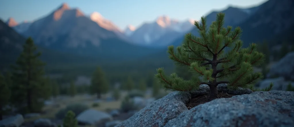 Symbolizing Growth/Resilience: A local Sierra Juniper tree growing out of a rock cleft. - AI Generated