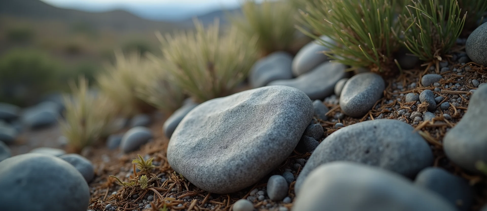 Symbolizing Flow/Cleansing: A local Bitterbrush smooth Truckee river stones. - AI Generated