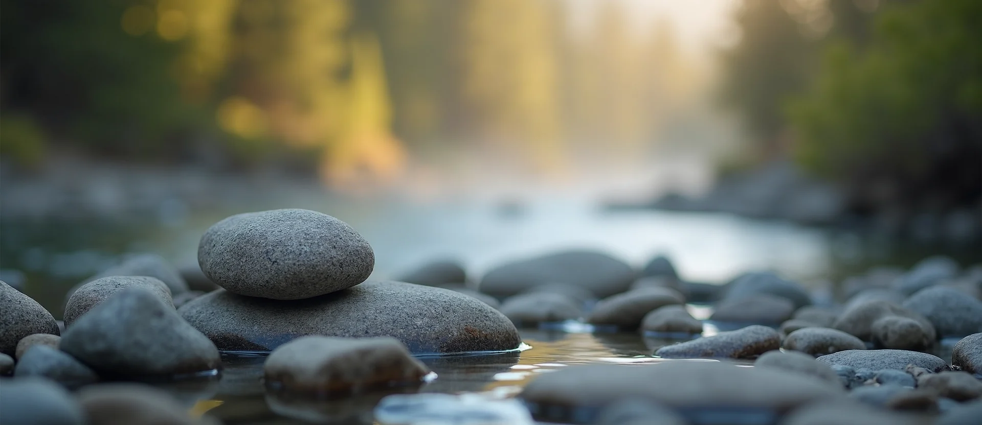 Symbolizing Flow/Cleansing: A local Sierra Juniper smooth Truckee river stones. - AI Generated