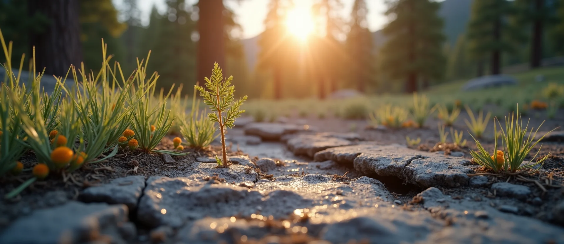 Symbolizing Seed/New Beginning: A local Indian Paintbrush shoot emerging from cracked soil. - AI Generated