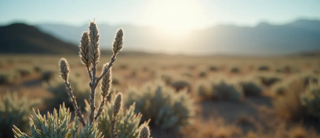 Symbolizing Stability/Peak: A local Indian Paintbrush distant Sierra horizon. - AI Generated