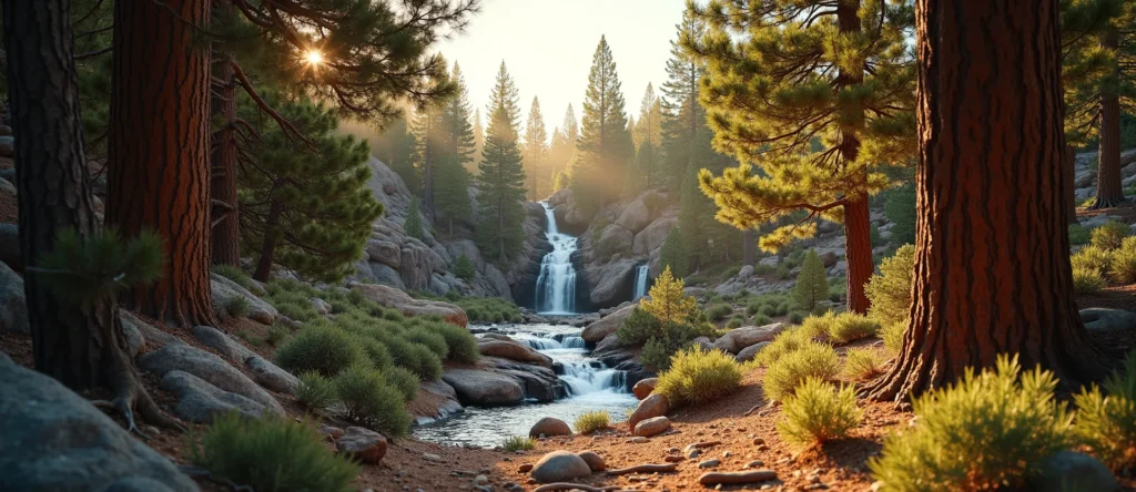 Symbolizing Flow/Cleansing: A local Sierra Juniper hidden small waterfall. - AI Generated