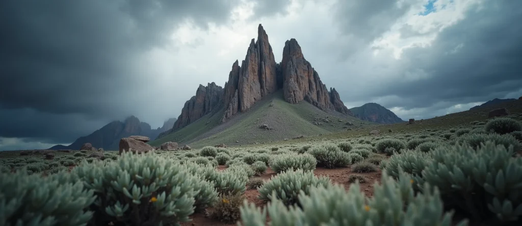 Symbolizing Stability/Peak: A local Indian Paintbrush jagged granite peak. - AI Generated