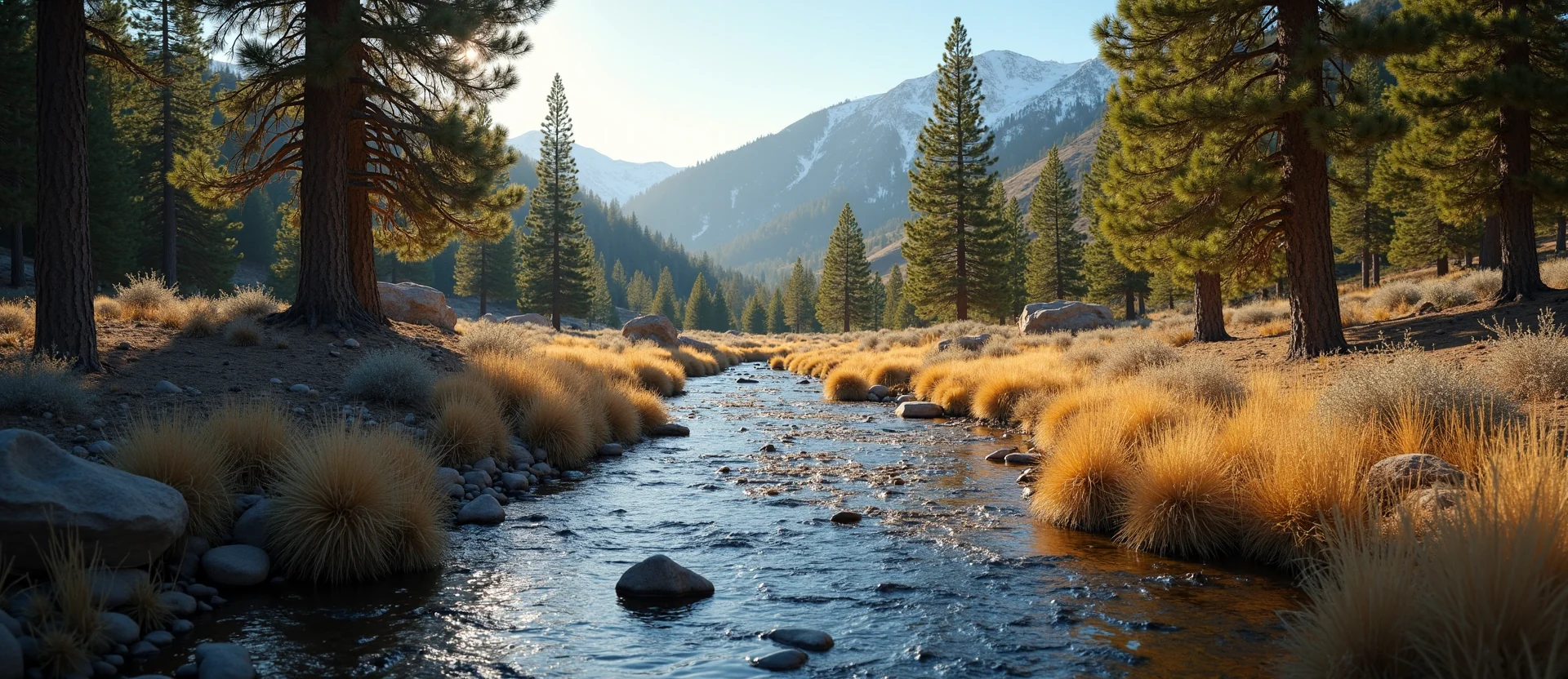 Symbolizing Flow/Cleansing: A local Ponderosa Pine clear cold snowmelt stream. - AI Generated