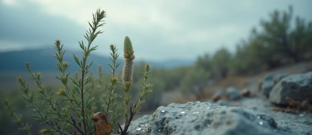 Symbolizing Seed/New Beginning: A local Sagebrush (Artemisia tridentata) new green bud on a branch. - AI Generated