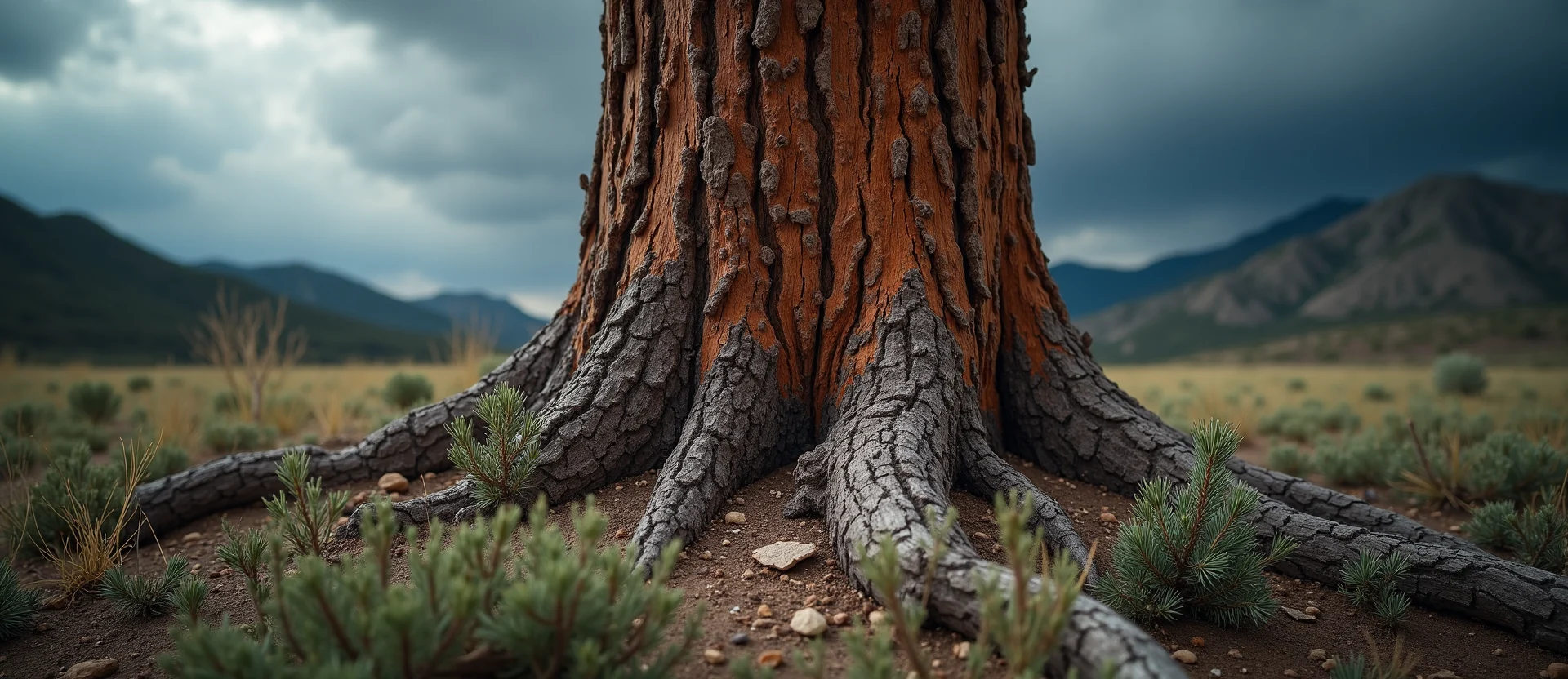 Symbolizing Growth/Resilience: A local Manzanita sturdy weathered tree trunk. - AI Generated