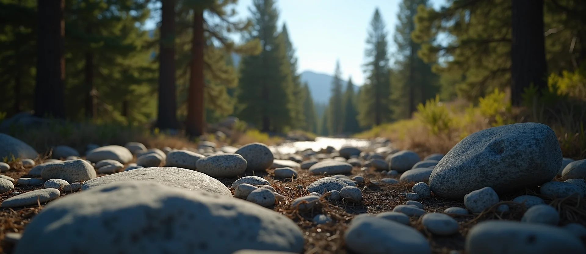 Symbolizing Flow/Cleansing: A local Ponderosa Pine smooth Truckee river stones. - AI Generated