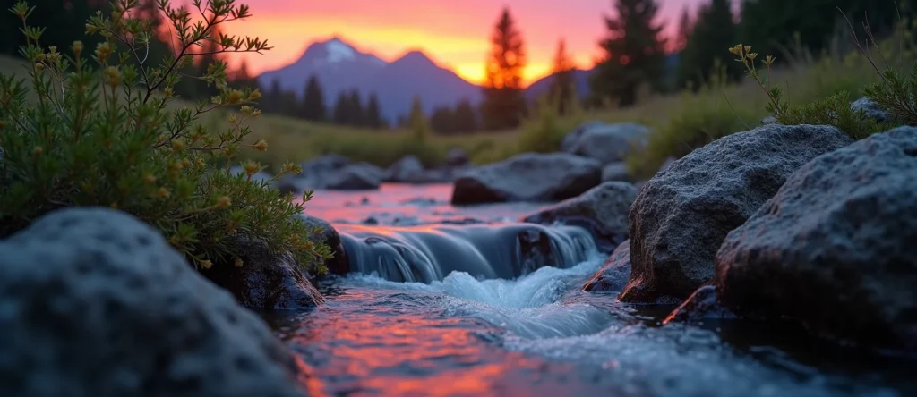 Symbolizing Flow/Cleansing: A local Sierra Juniper hidden small waterfall. - AI Generated