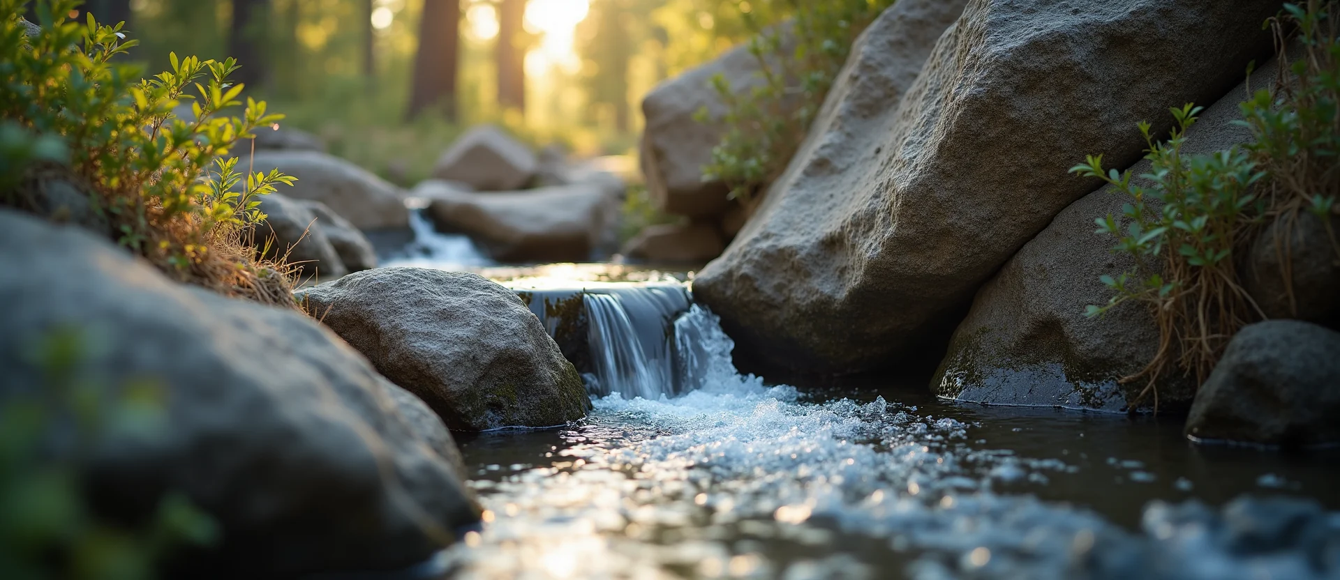 Symbolizing Flow/Cleansing: A local Mountain Mahogany hidden small waterfall. - AI Generated