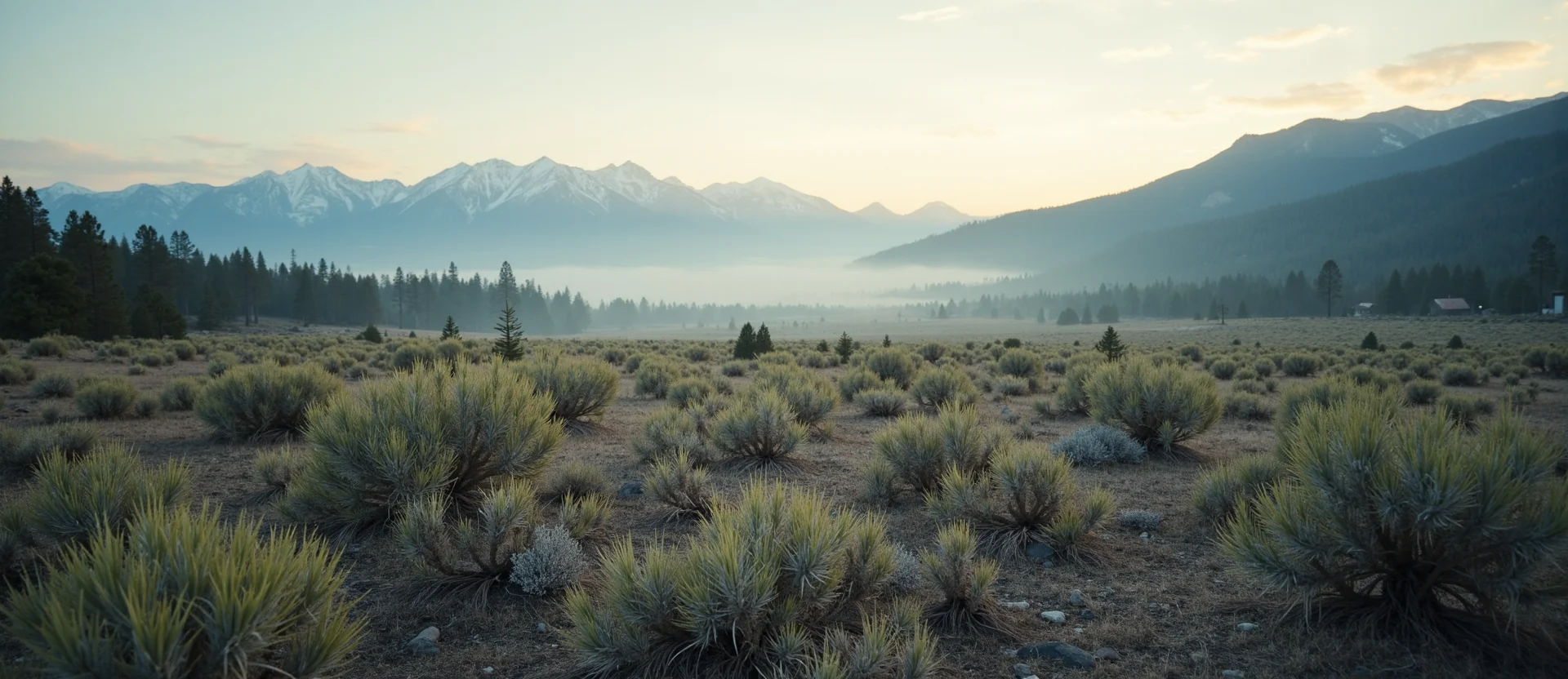 Symbolizing Stability/Peak: A local Bitterbrush distant Sierra horizon. - AI Generated