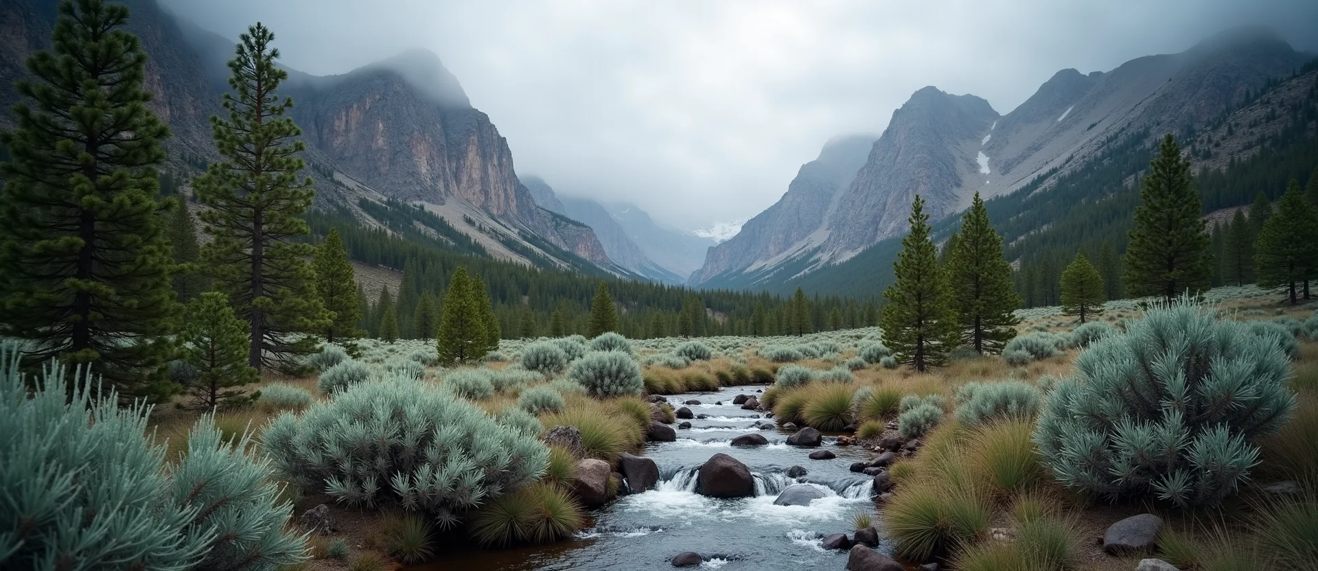 Symbolizing Flow/Cleansing: A local Rabbitbrush hidden small waterfall. - AI Generated