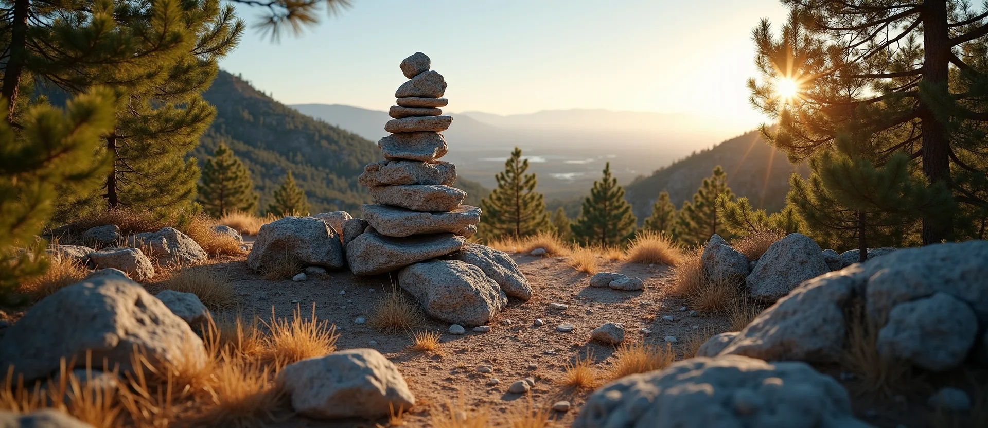 Symbolizing Stability/Peak: A local Manzanita ancient rock cairn. - AI Generated