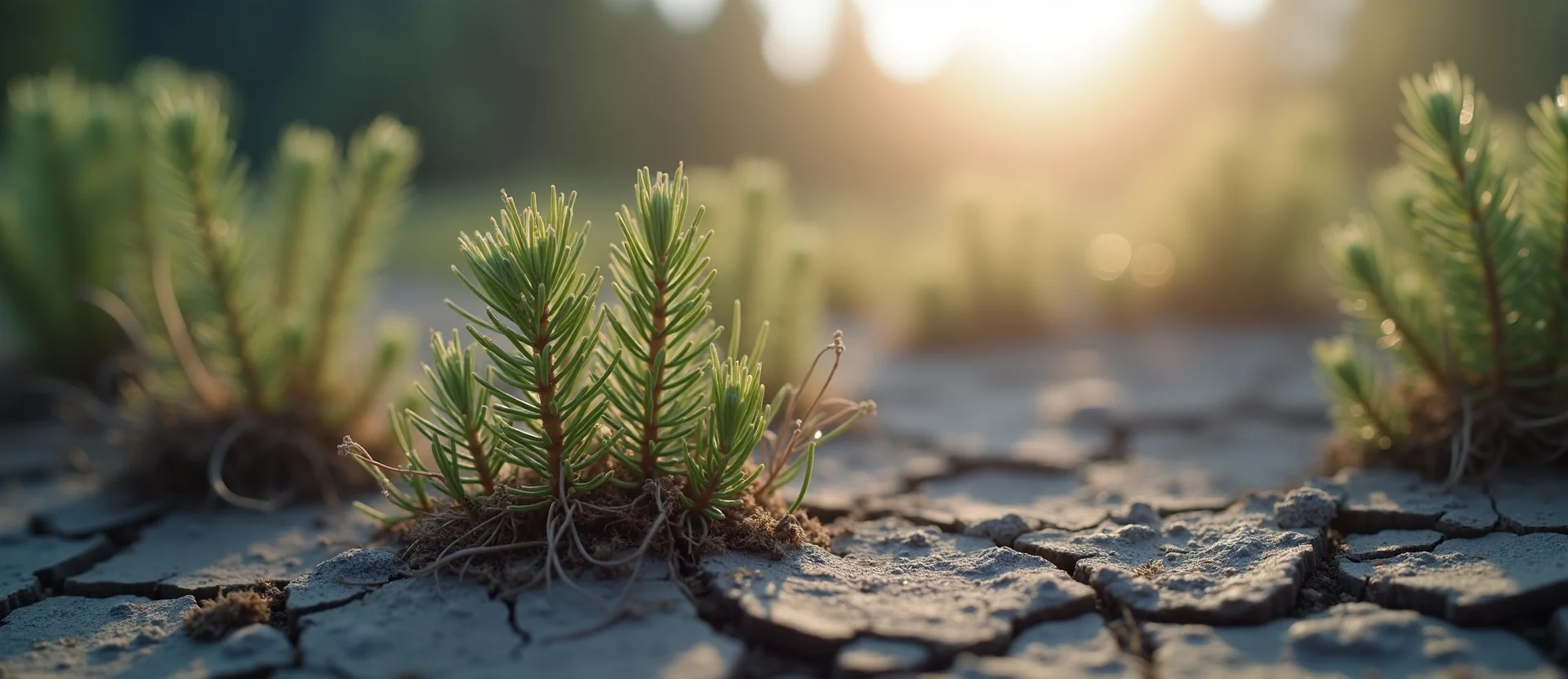 Symbolizing Seed/New Beginning: A local Bitterbrush shoot emerging from cracked soil. - AI Generated