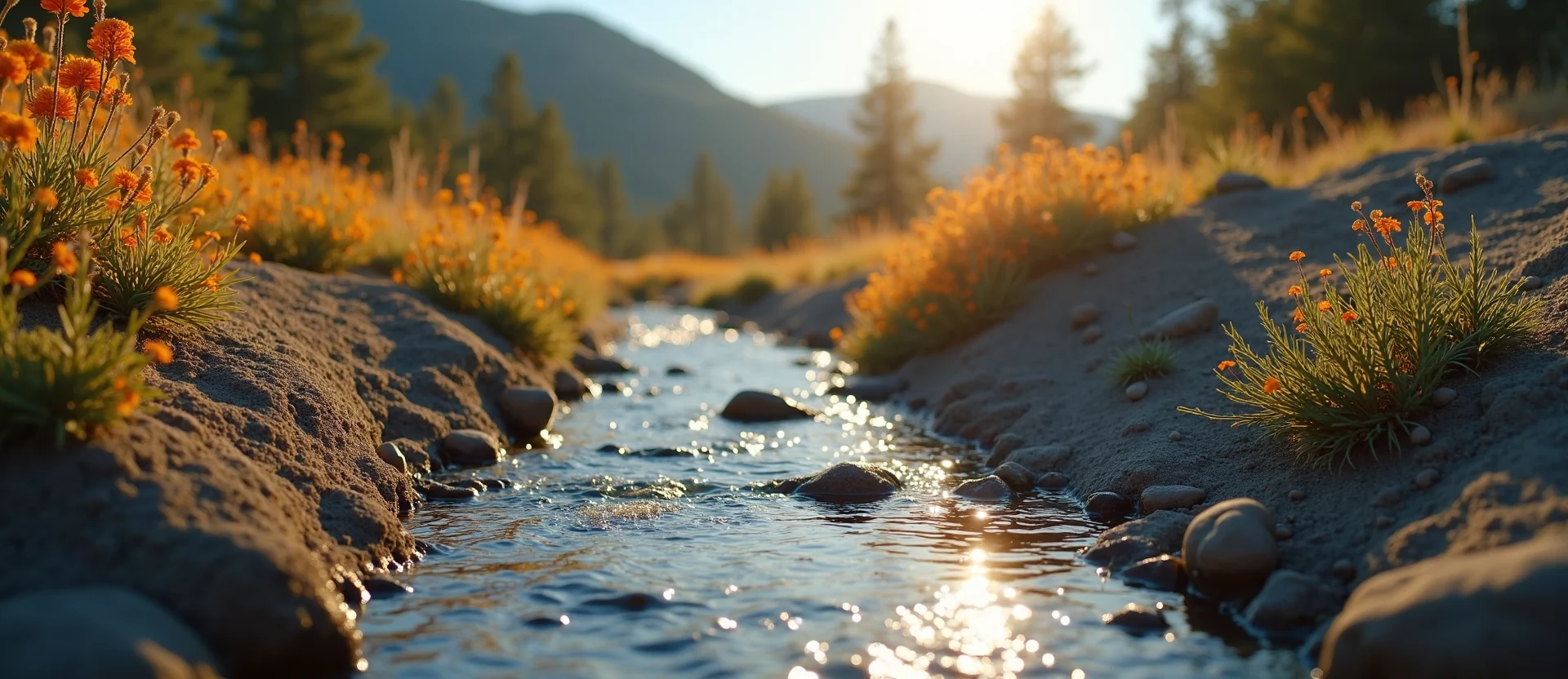 Symbolizing Flow/Cleansing: A local Indian Paintbrush hidden small waterfall. - AI Generated